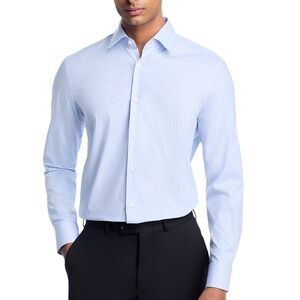 Boss Hank Slim Fit Stretch Purple Houndstooth Cotton Dress Shirt Size Large